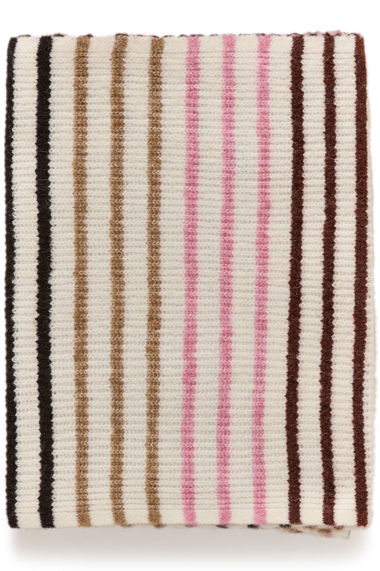 Bout de foulard ivoire côtelé à rayures noires avec tan ainsi que roses et brunes pour femme par InWear en vue à plat