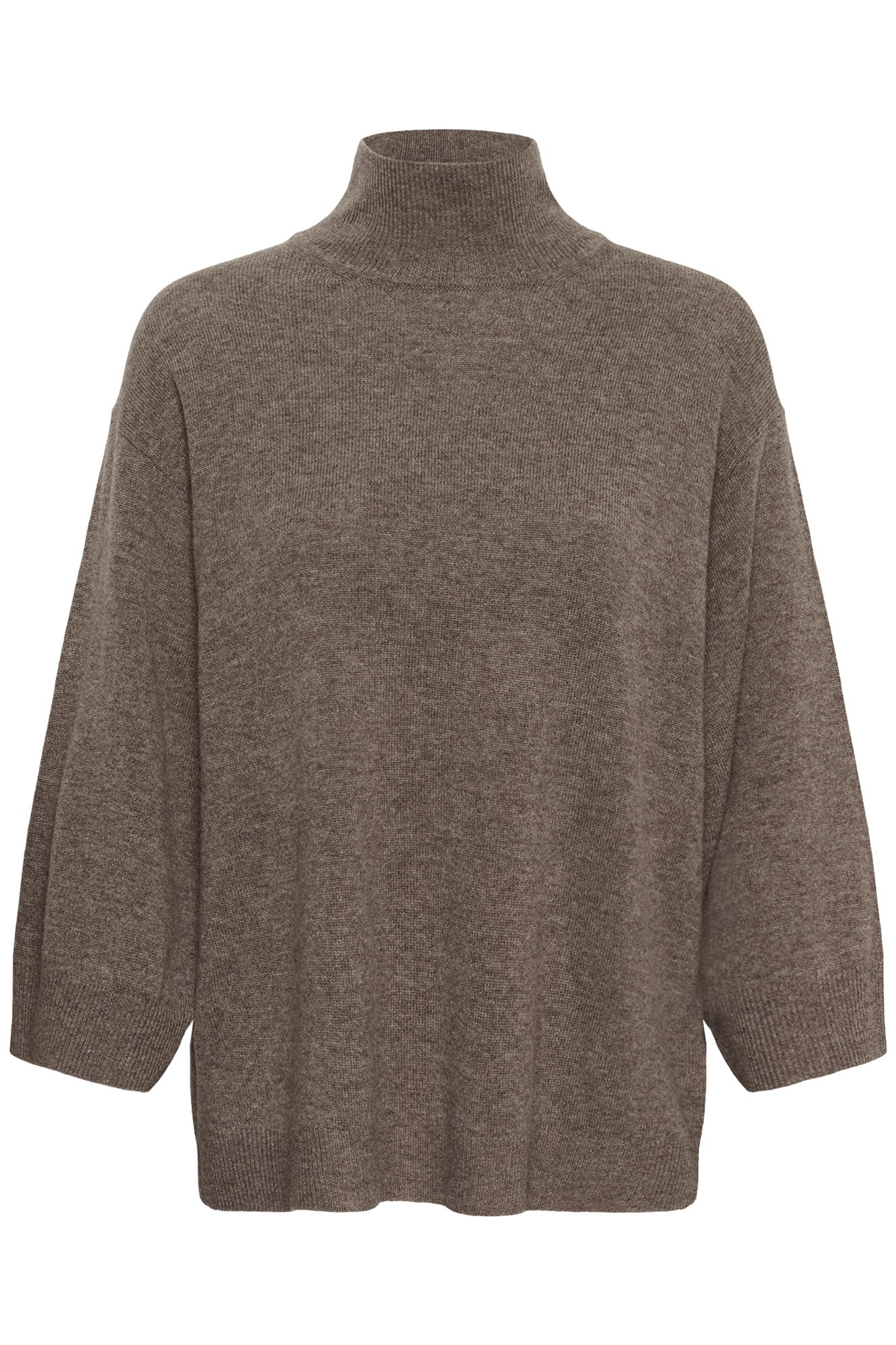 Chandail manches longues en tricot taupe à col montant, manches larges et ourlet côtelé pour femme par InWear, vue avant