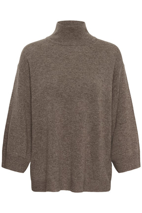 Chandail manches longues en tricot taupe à col montant, manches larges et ourlet côtelé pour femme par InWear, vue avant