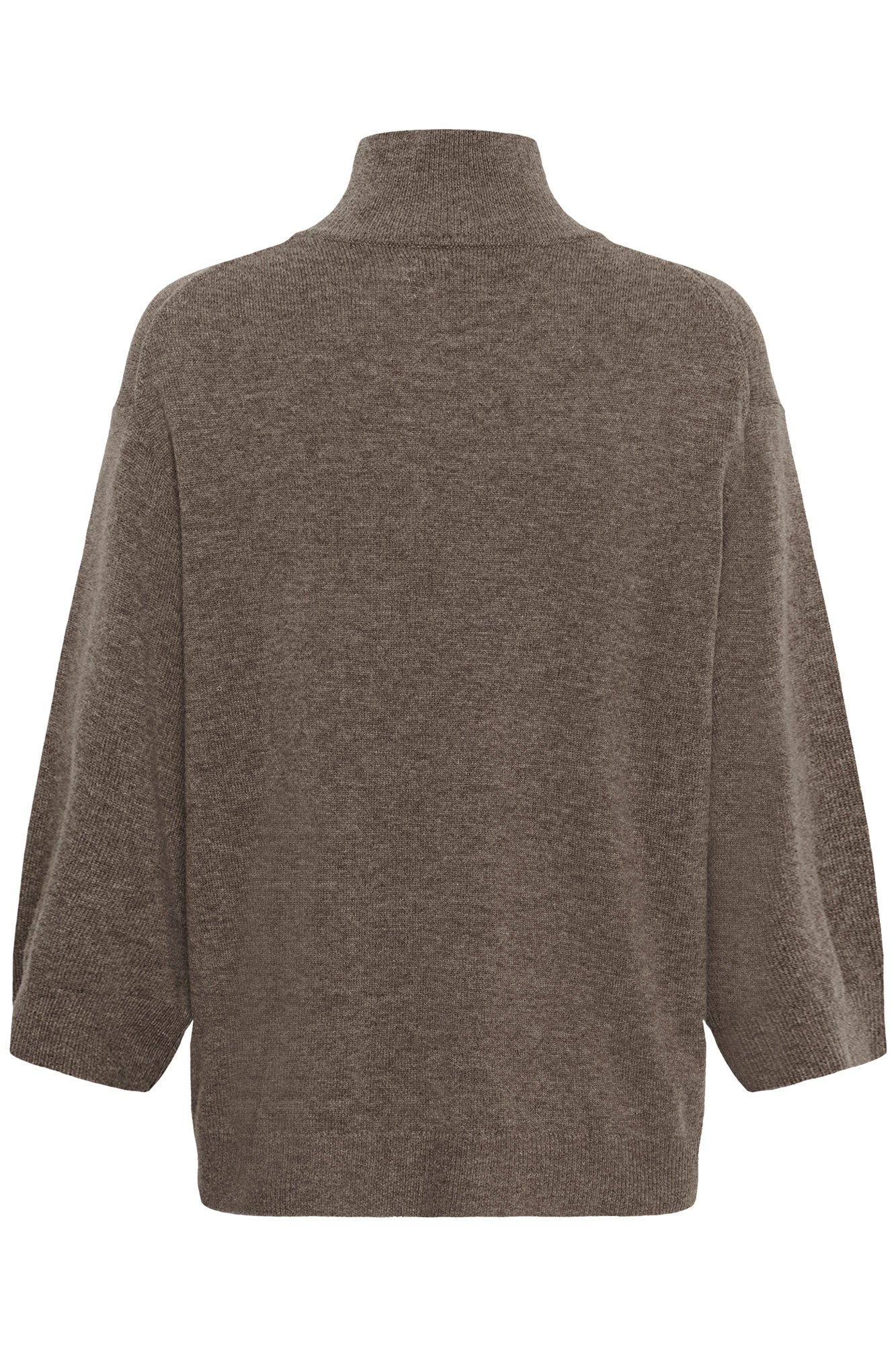 Vue arrière du chandail manches longues en tricot taupe à col montant, épaules tombantes pour femme par InWear