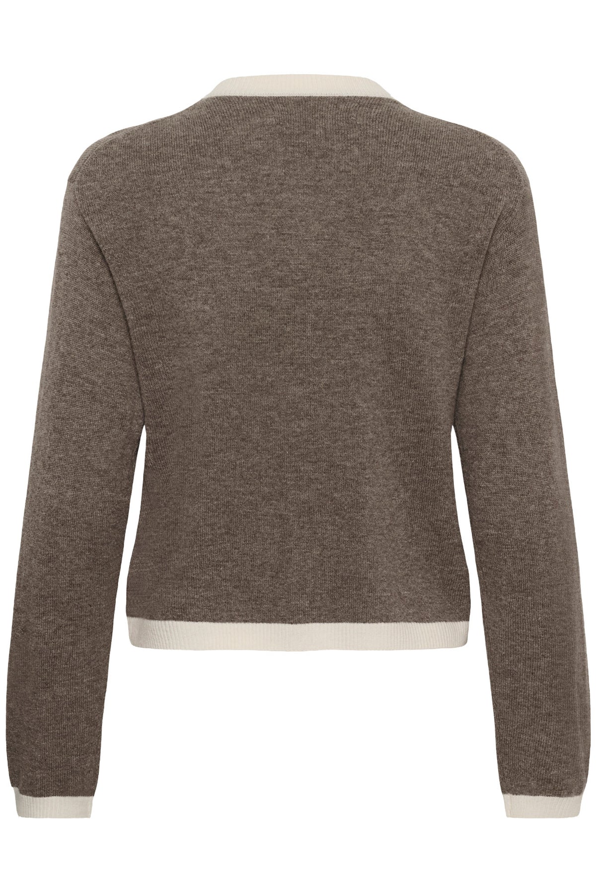 Chandail manches longues en tricot taupe isolé de dos avec col, ourlet et poignets côtelés crème pour femme par InWear