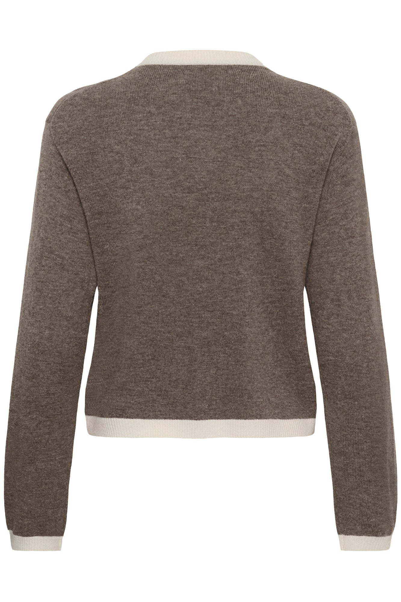 Chandail manches longues en tricot taupe isolé de dos avec col, ourlet et poignets côtelés crème pour femme par InWear