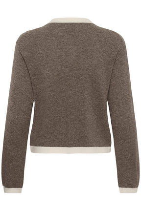 Chandail manches longues en tricot taupe isolé de dos avec col, ourlet et poignets côtelés crème pour femme par InWear