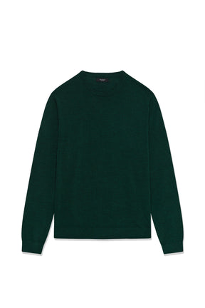 Vue isolée avant du chandail en tricot vert foncé à manches longues et ourlet côtelé pour homme par Matinique