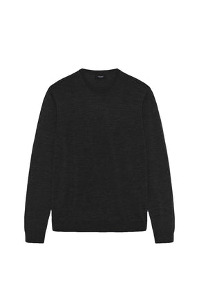 Chandail en tricot noir à manches longues, vue de face avec poignets et ourlet côtelés pour homme par Matinique