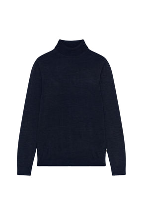 Chandail manches longues bleu marine à col roulé avec manches longues pour homme par Matinique, vue avant isolée