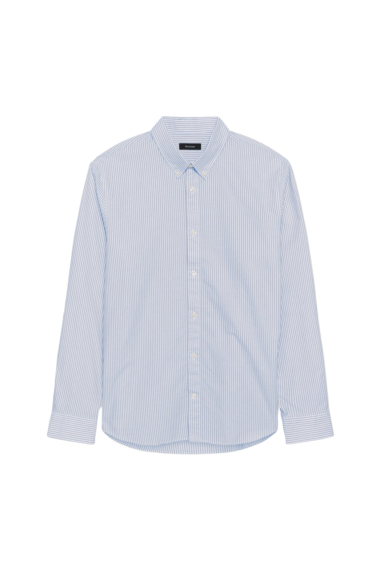 Surchemise rayée bleu pâle et blanche à manches longues, col boutonné, vue produit pour homme par Matinique