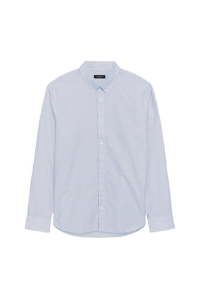 Surchemise rayée bleu pâle et blanche à manches longues, col boutonné, vue produit pour homme par Matinique
