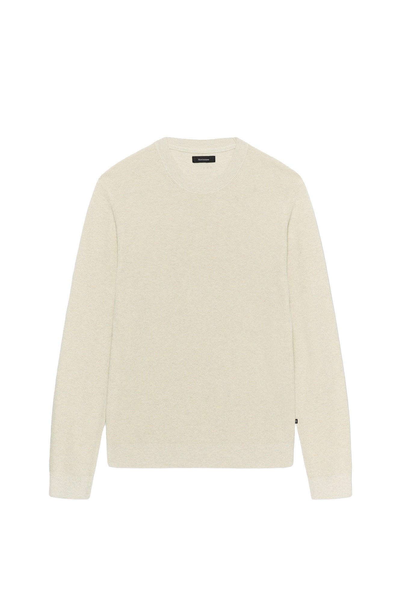 Chandail en tricot crème à manches longues, vue avant isolée avec poignets et ourlet côtelés pour homme par Matinique