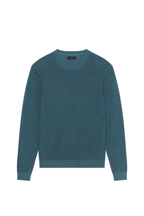 Matinique men's teal crewneck knit long-sleeve knit sweater front product view with ribbed cuffs and bottom hem