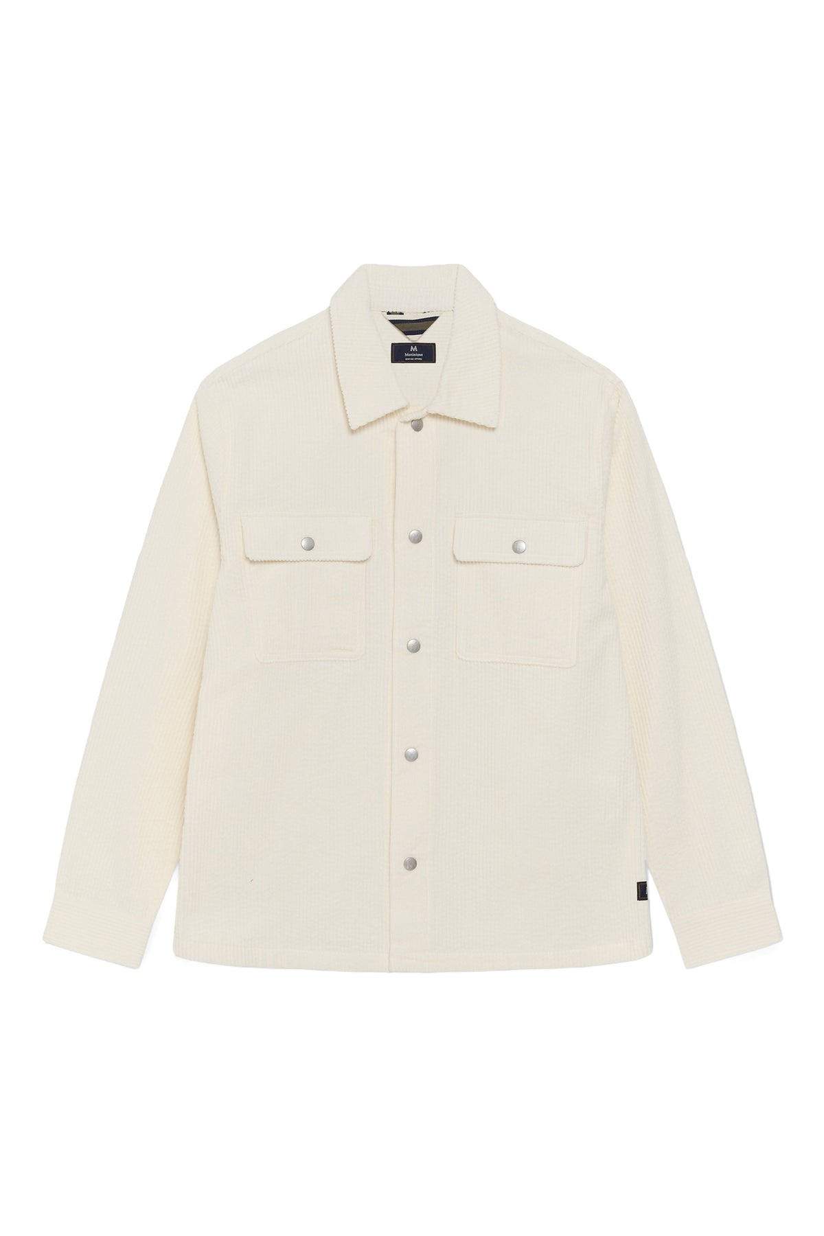 Chemise à manches longues en velours côtelé ivoire, vue de face avec boutons-pression pour homme par Matinique