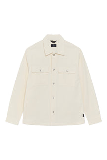 Chemise à manches longues en velours côtelé ivoire, vue de face avec boutons-pression pour homme par Matinique
