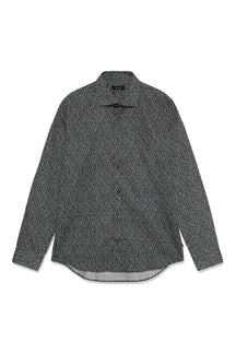 Vue de face d’une chemise à manches longues vert foncé à motif floral blanc pour homme par Matinique