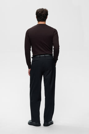 Matinique men's dark brown long sleeve polo showing a plain knit back and long sleeves, back view