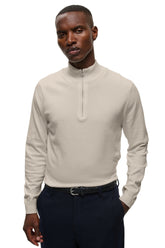 Matinique men's ivory quarter-zip knit long-sleeve knit sweater with ribbed mock neck and, front model view