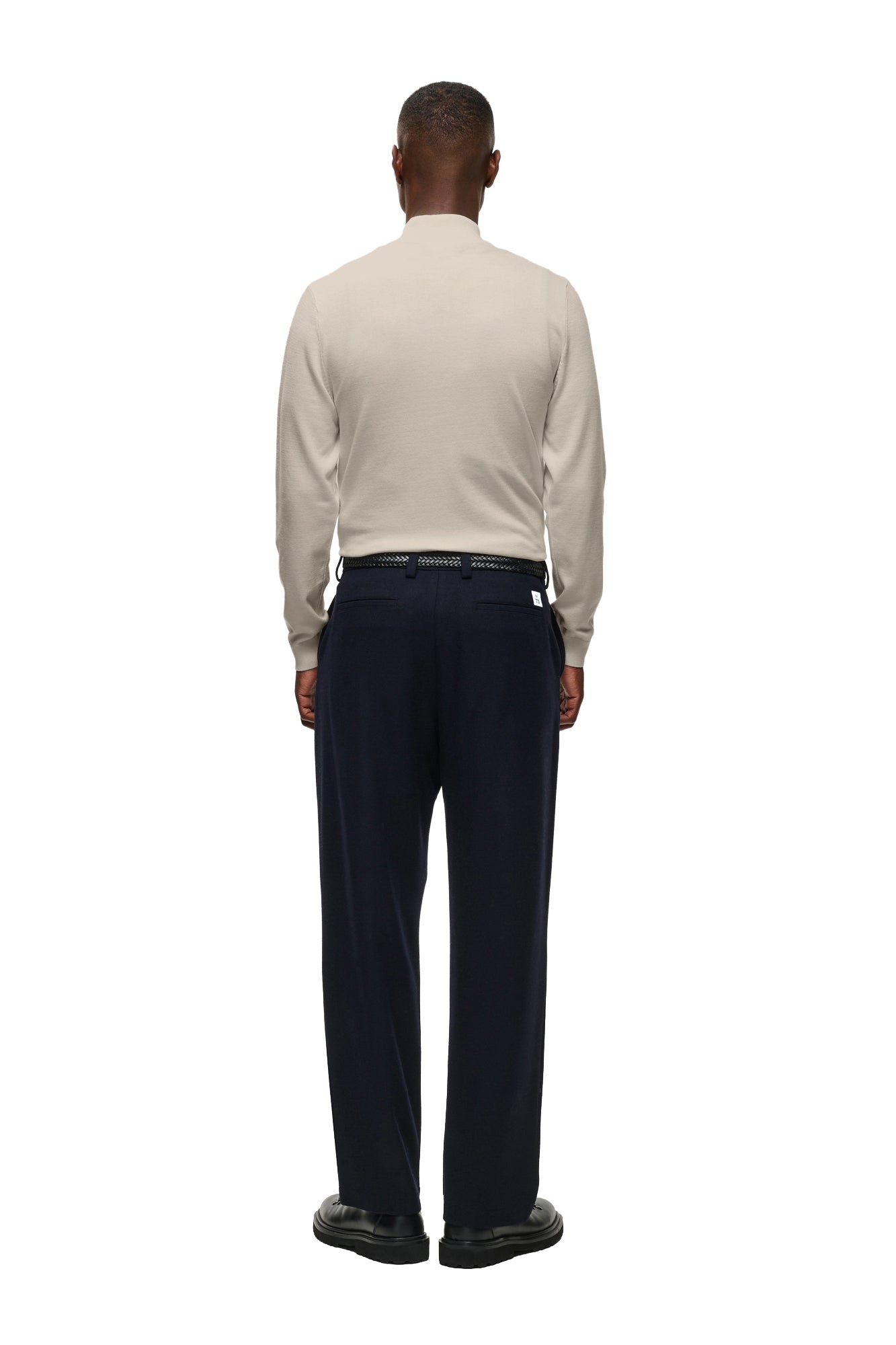 Matinique men's ivory knit long-sleeve knit sweater showing plain back, mock neck, back model view