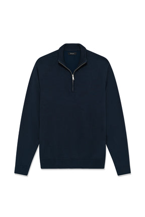 Matinique men's navy quarter-zip knit long-sleeve knit sweater with ribbed collar, cuffs, and hem, front view