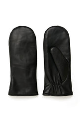 Mitaines noires en cuir, paire complète avec bouts arrondis et pouce, vue produit pour femme par Part Two