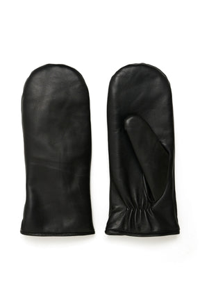 Mitaines noires en cuir, paire complète avec bouts arrondis et pouce, vue produit pour femme par Part Two