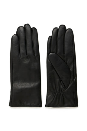 Gants en cuir noir montrés en paire complète avec doigts cousus, vue produit pour femme par Part Two