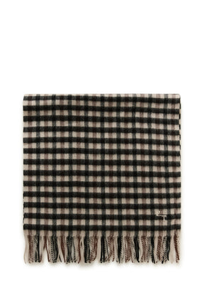 Foulard plié à carreaux beige et noir avec accents bruns et franges en vue a plat pour femme par Part Two