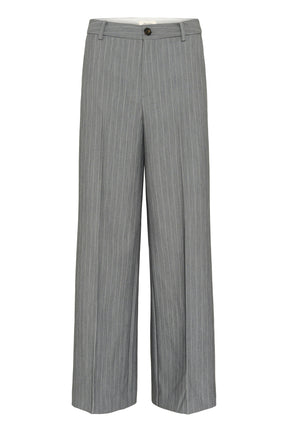 Pantalon jambe large large gris à fines rayures avec taille boutonnée et passants pour femme par Part Two, vue avant isolée