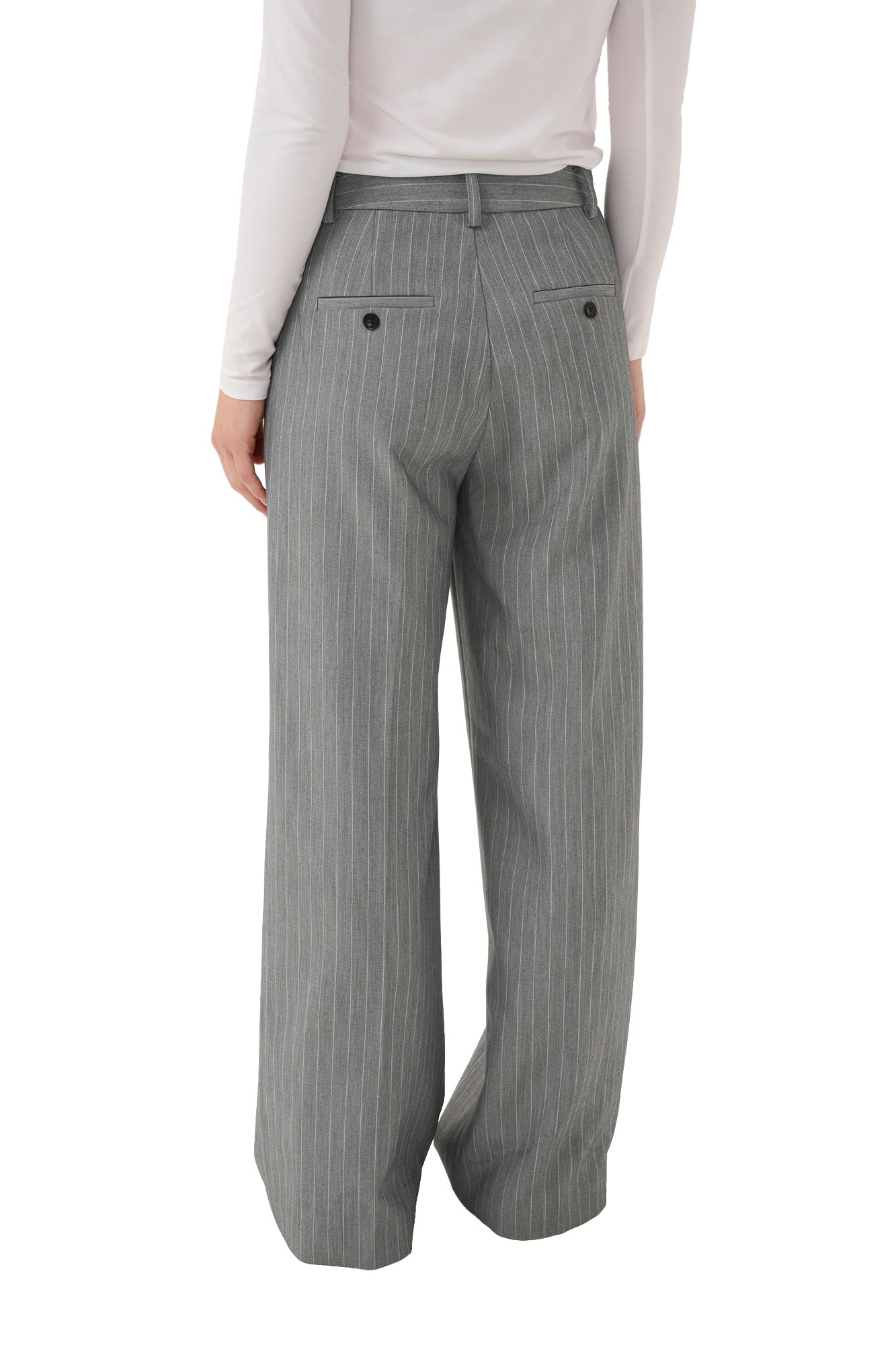 Vue arrière sur mannequin de la pantalon jambe large large gris à fines rayures pour femme par Part Two
