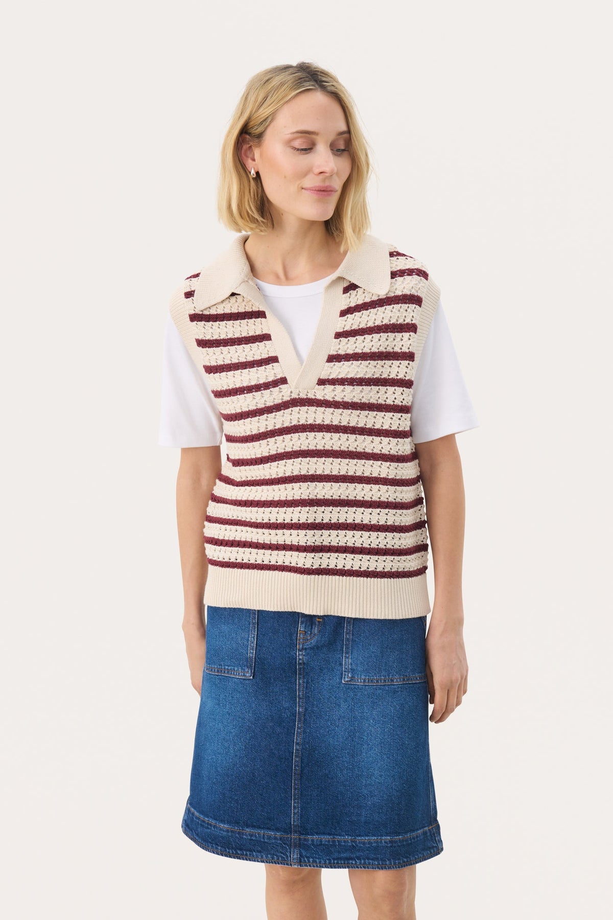 Blouson sans manche pour femme par Part Two | 30309704 Rayures Porto Tawny | Boutique Vvög, vêtements mode pour homme et femme