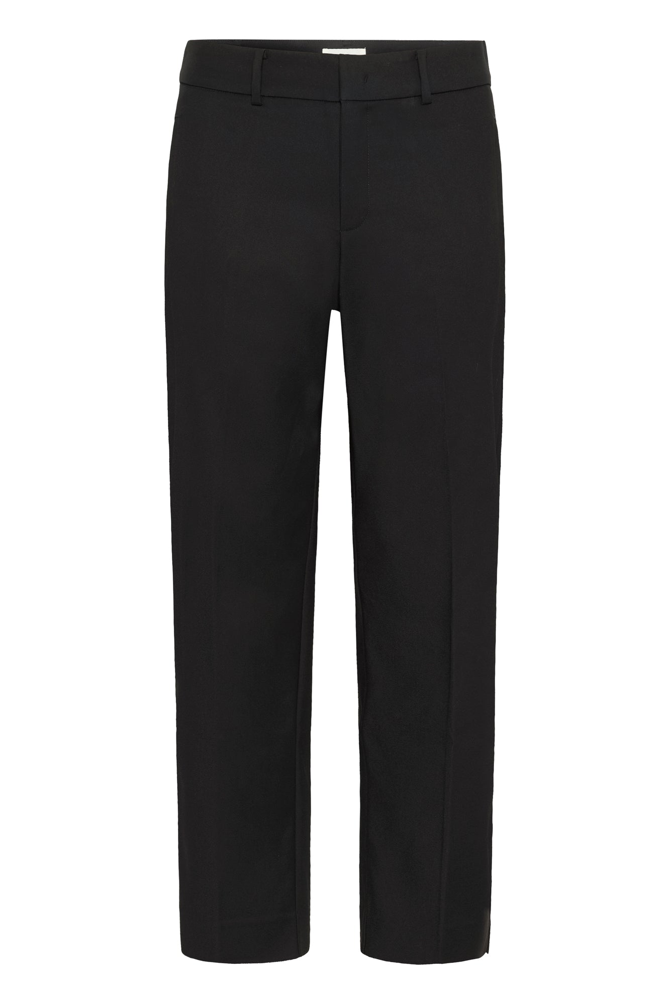 Pantalon jambe droite noir écourté à braguette et taille avec passants pour femme par Part Two, vue avant isolée