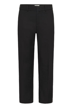 Pantalon jambe droite noir écourté à braguette et taille avec passants pour femme par Part Two, vue avant isolée