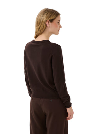 Cardigan tricoté brun foncé avec ourlet côtelé et manches longues pour femme par Part Two, vue de dos