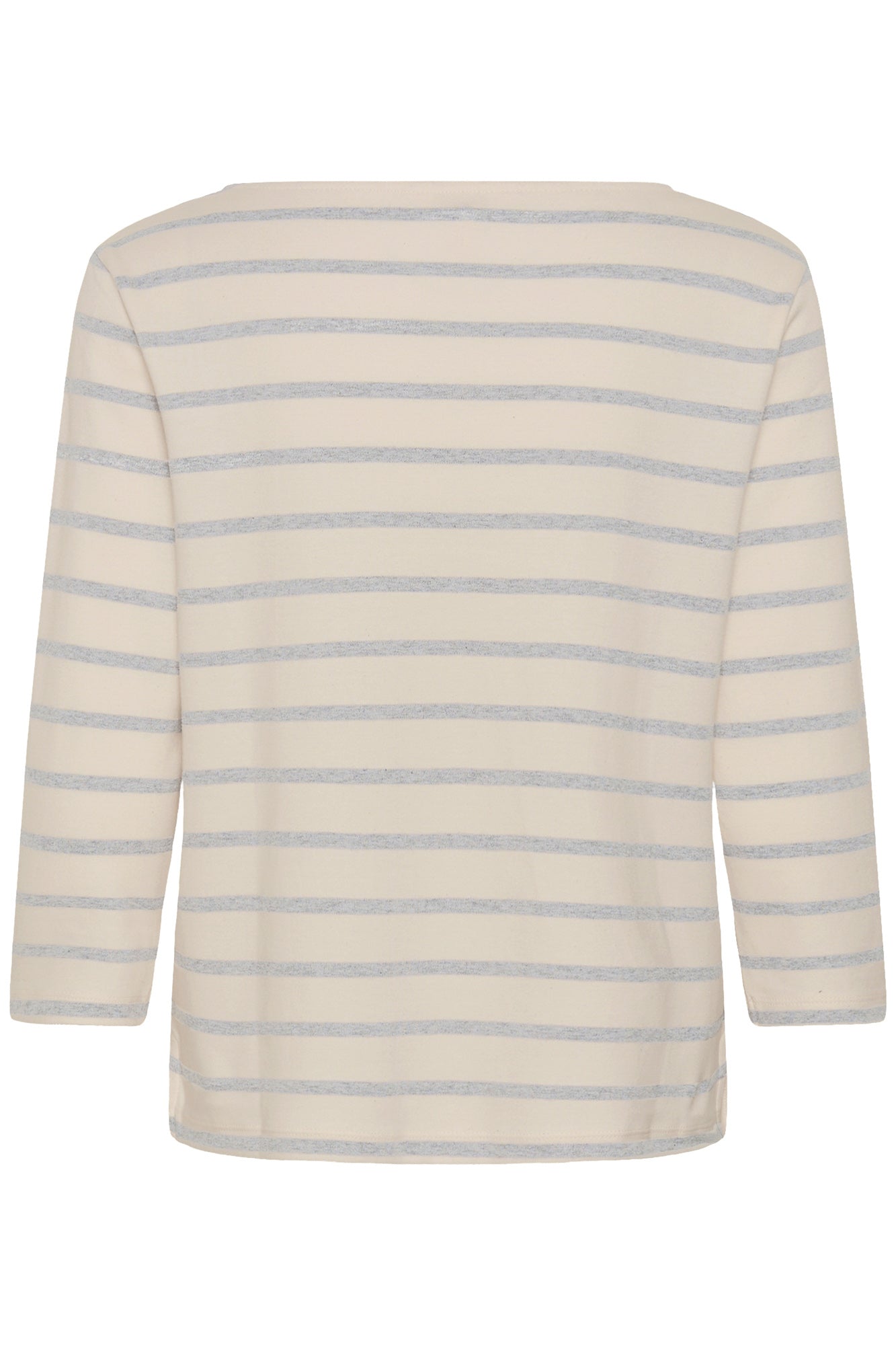 Part Two women's cream long sleeve T-Shirt with light gray-blue horizontal stripes, isolated back view