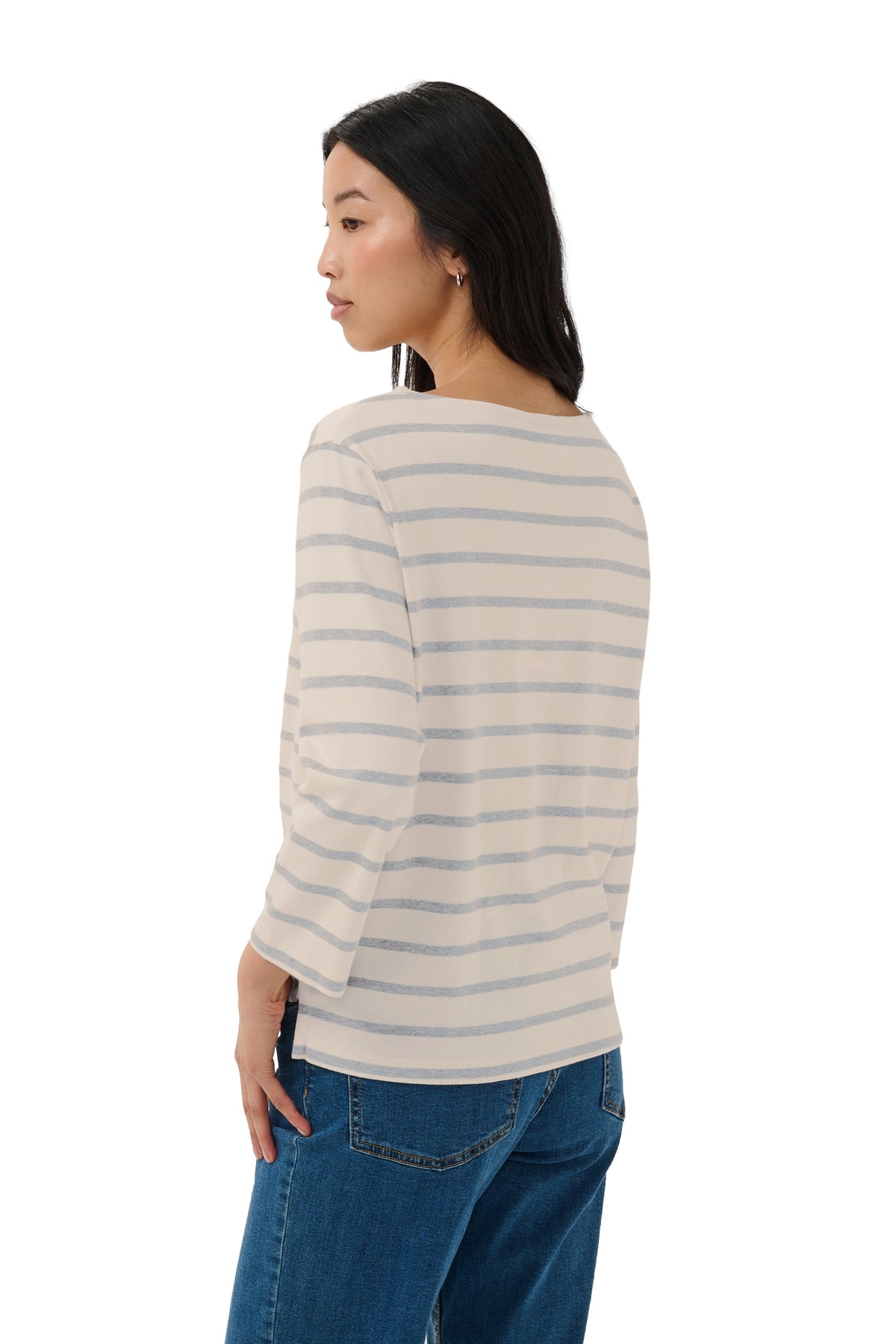 T-Shirt crème à manches longues avec rayures horizontales gris bleu pâle pour femme par Part Two, vue de dos