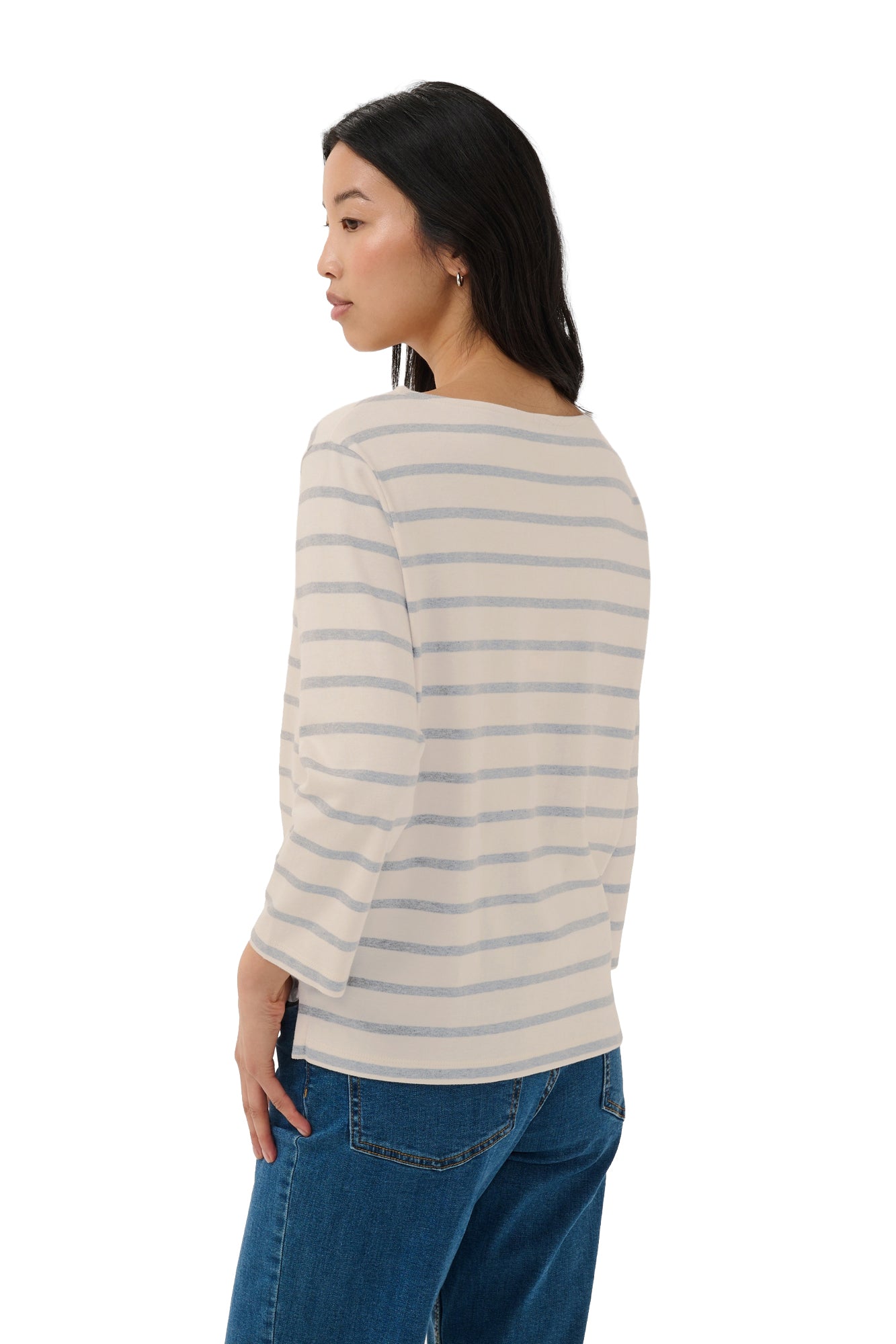 T-Shirt crème à manches longues avec rayures horizontales gris bleu pâle pour femme par Part Two, vue de dos