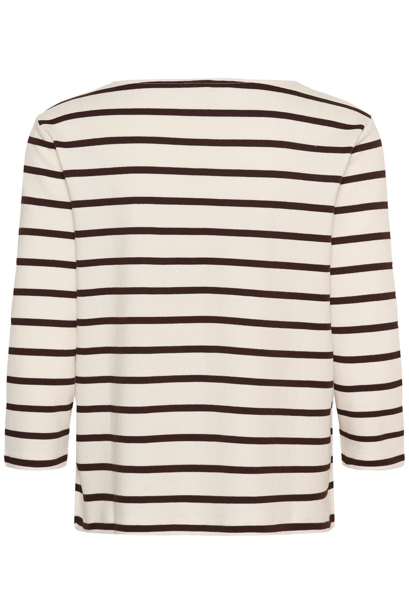 Vue arrière du T-Shirt crème à manches longues avec rayures horizontales brun foncé pour femme par Part Two