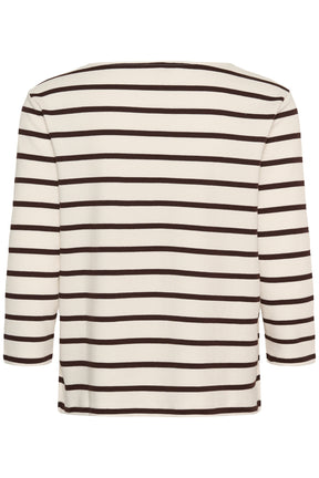 Vue arrière du T-Shirt crème à manches longues avec rayures horizontales brun foncé pour femme par Part Two