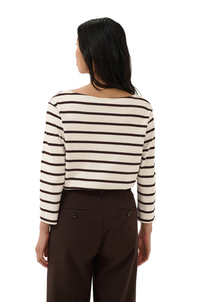 T-Shirt crème à manches longues, rayé brun foncé pour femme par Part Two, vue arrière portée