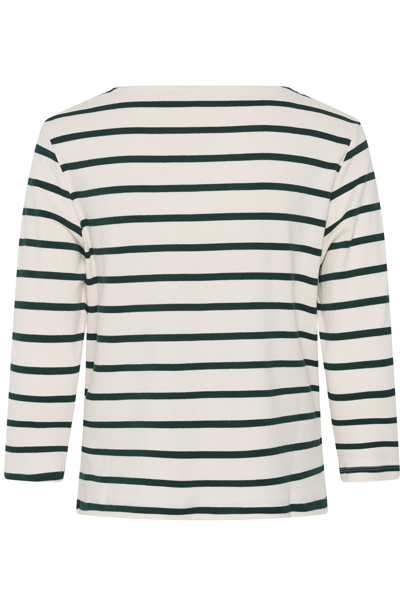 Dos du T-Shirt crème à manches longues avec rayures horizontales vert foncé pour femme par Part Two, vue produit