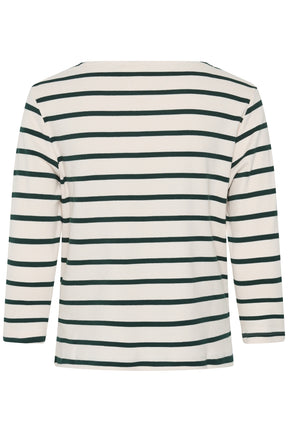 Dos du T-Shirt crème à manches longues avec rayures horizontales vert foncé pour femme par Part Two, vue produit