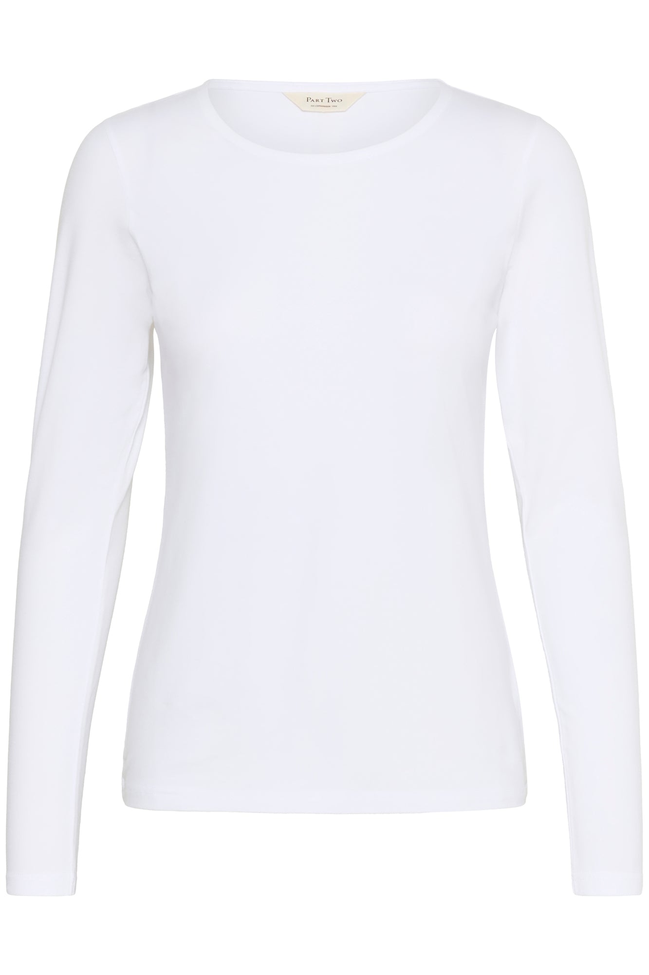 T-Shirt blanc à manches longues avec encolure ronde et ourlet droit pour femme par Part Two, vue avant isolée