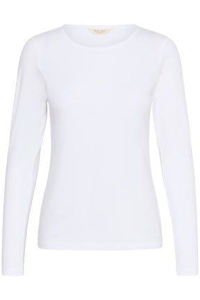 T-Shirt blanc à manches longues avec encolure ronde et ourlet droit pour femme par Part Two, vue avant isolée