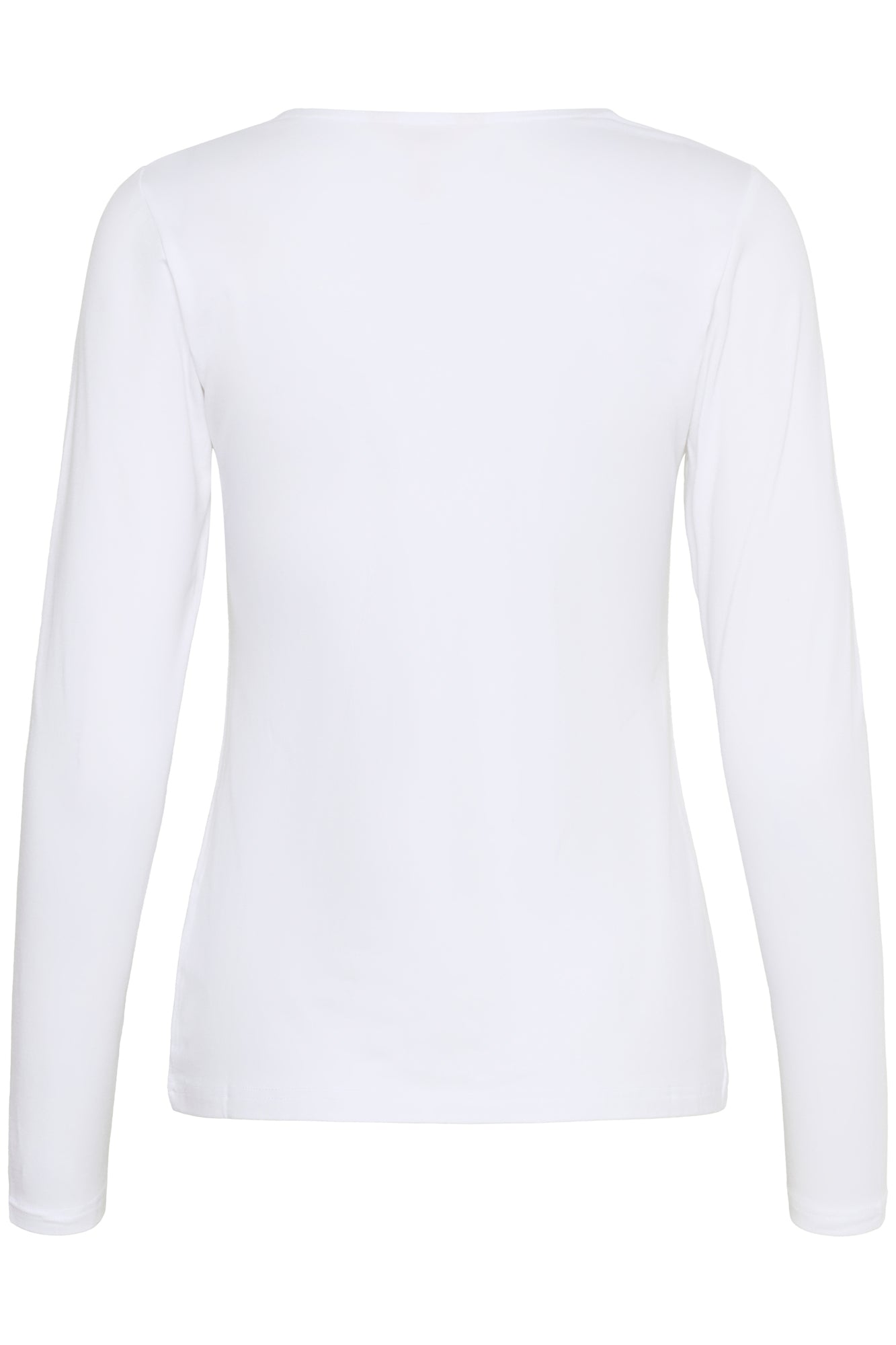 Vue arrière isolée du T-Shirt blanc à manches longues, dos uni et ourlet droit pour femme par Part Two