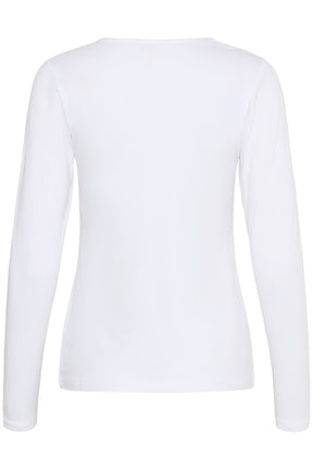 Vue arrière isolée du T-Shirt blanc à manches longues, dos uni et ourlet droit pour femme par Part Two