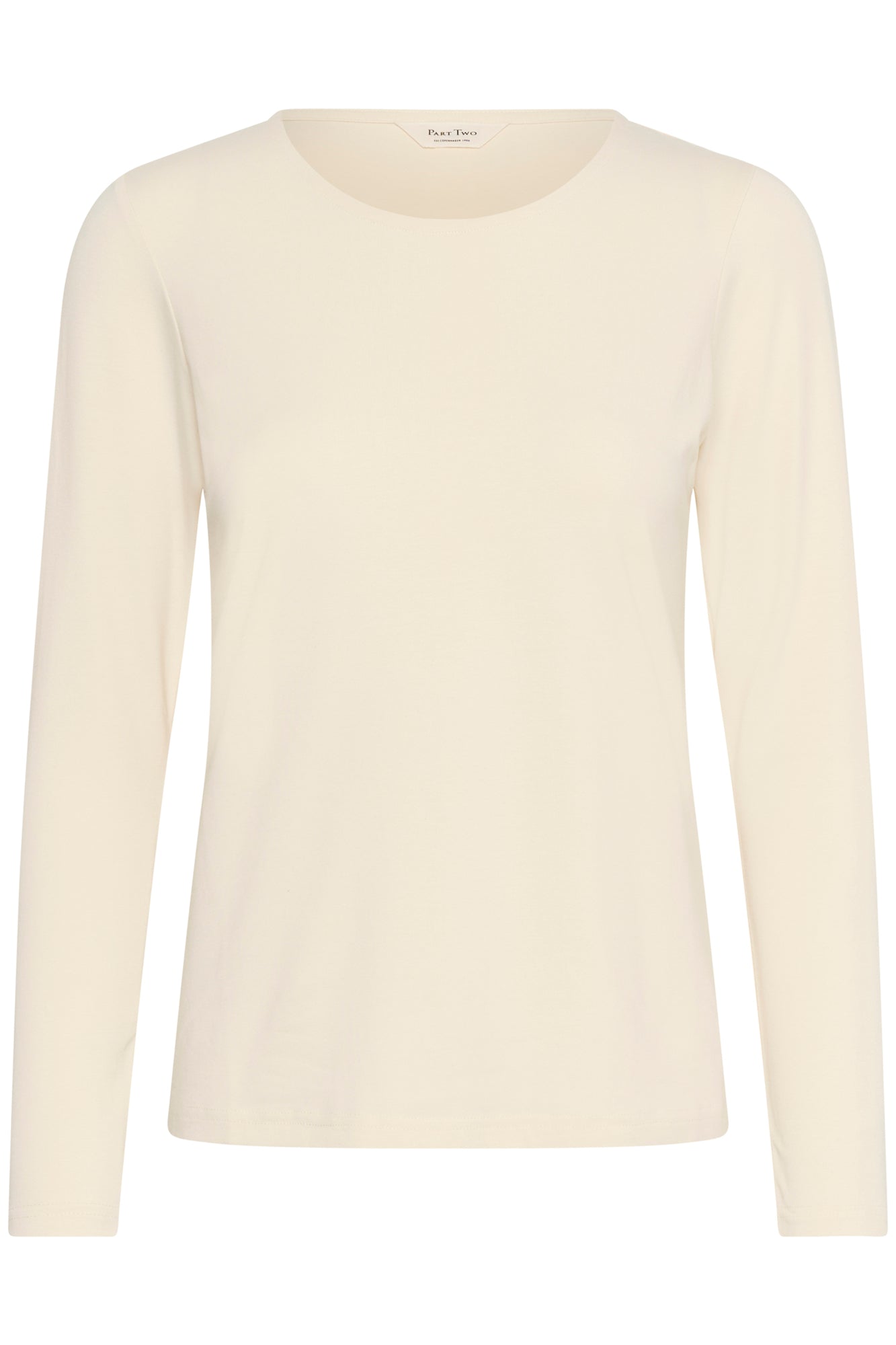 T-Shirt crème à manches longues avec encolure ronde et bord étroit pour femme par Part Two, vue avant isolée