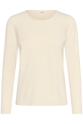 T-Shirt crème à manches longues avec encolure ronde et bord étroit pour femme par Part Two, vue avant isolée