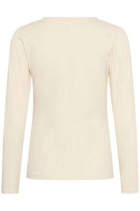 Vue arrière isolée du T-Shirt crème à manches longues avec dos uni et ourlet droit pour femme par Part Two