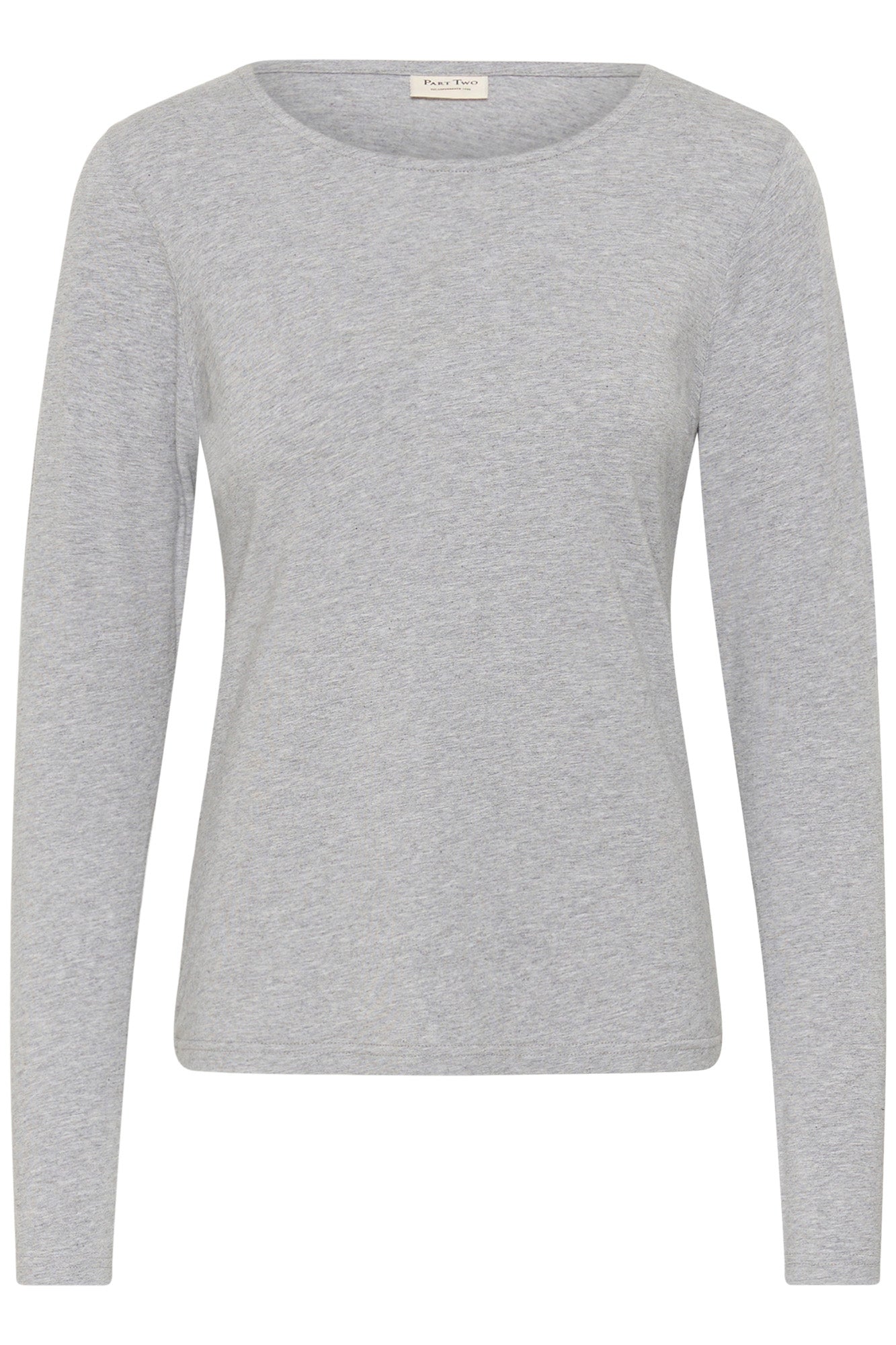 T-Shirt gris chiné à manches longues et encolure ronde pour femme par Part Two, vue avant isolée