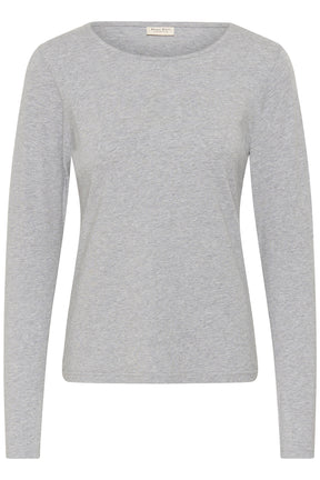 T-Shirt gris chiné à manches longues et encolure ronde pour femme par Part Two, vue avant isolée