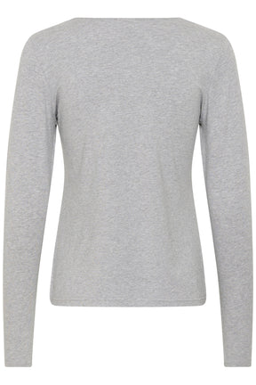 Vue arrière isolée d’un T-Shirt gris chiné à manches longues et encolure haute pour femme par Part Two