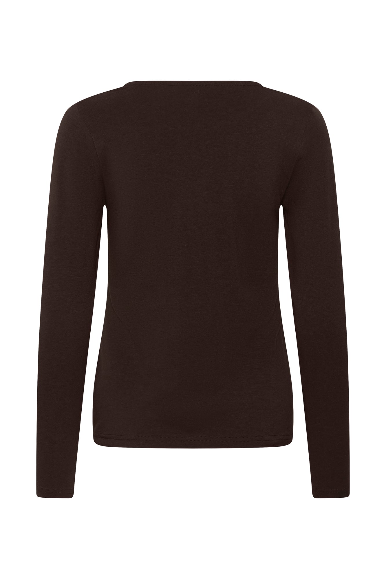 Vue produit arrière du T-Shirt brun foncé à manches longues, dos uni et ourlet droit pour femme par Part Two